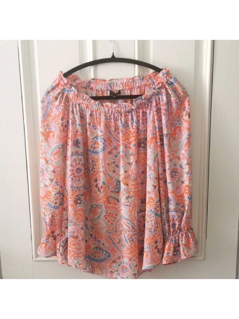 Talbots geometric paisley print blouse balloon sleeves, cottagecore size LP